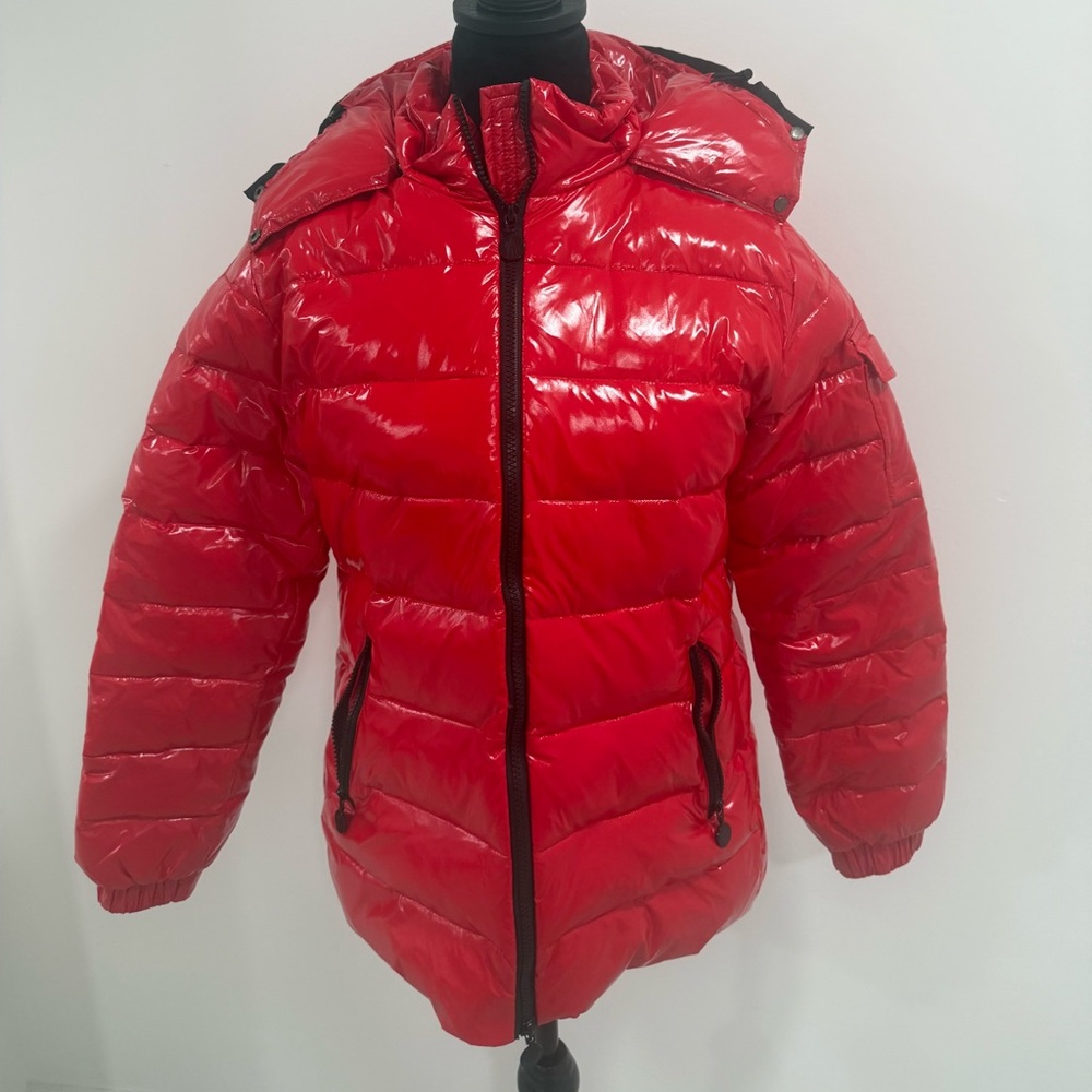 Moncler Women’s Bright Red Shiny Puffer Coat